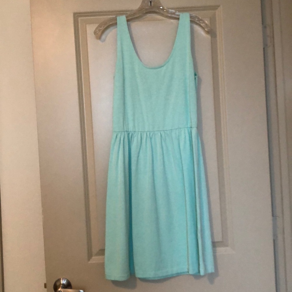J Crew turquoise dress with buttons down the back.